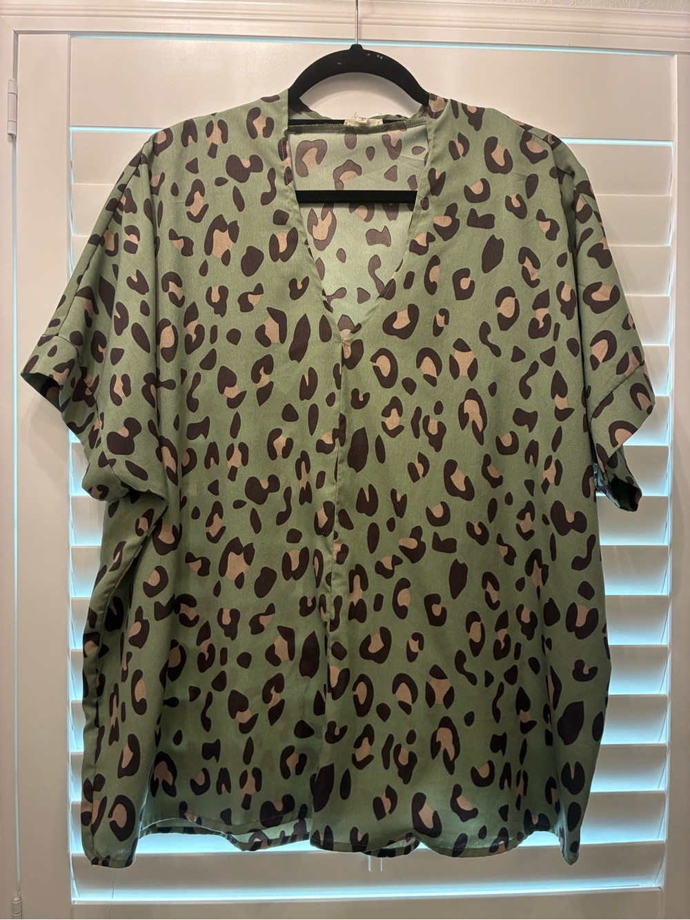 Olive Green Leopard Print Button Front Blouse